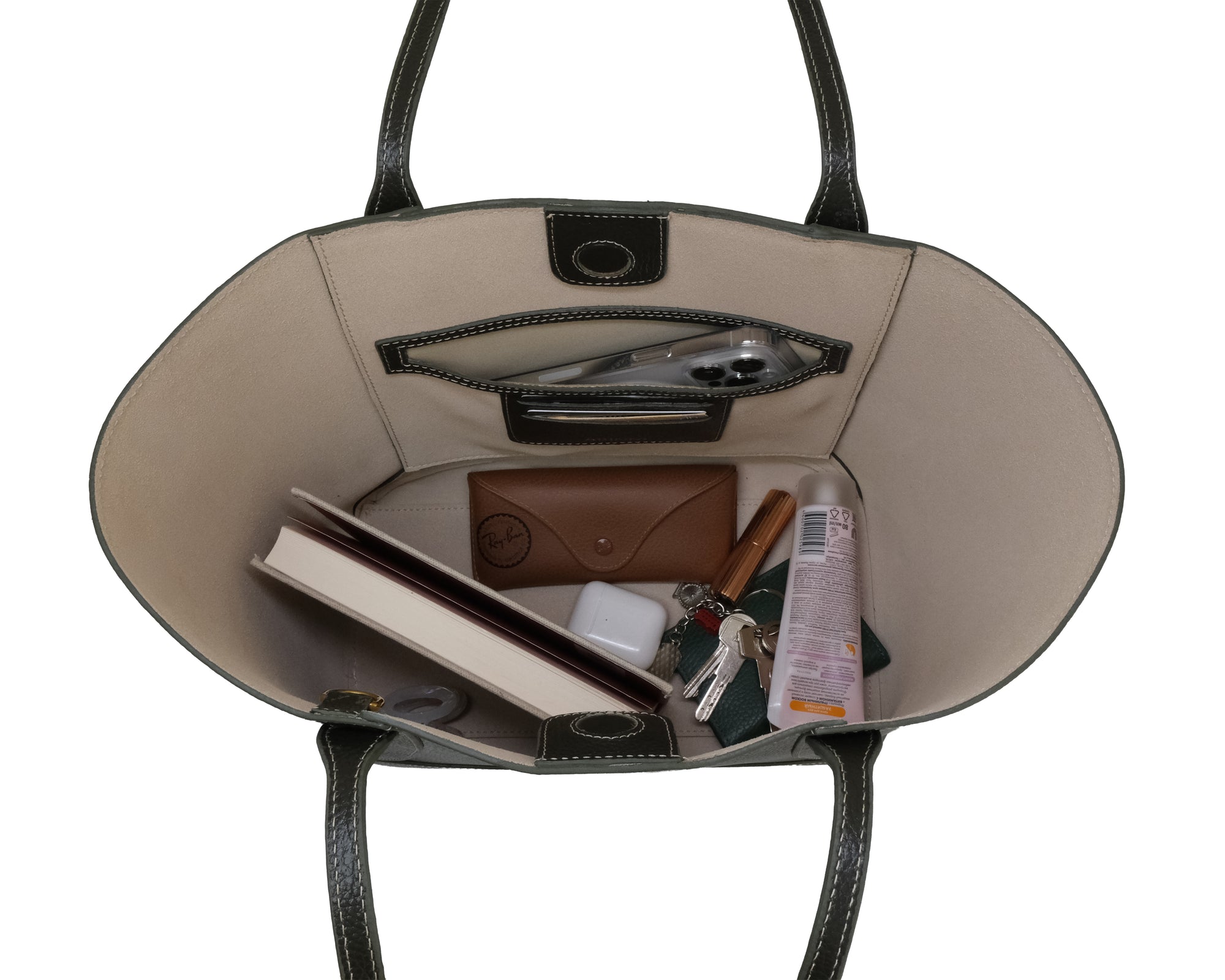 tote bag with various items 